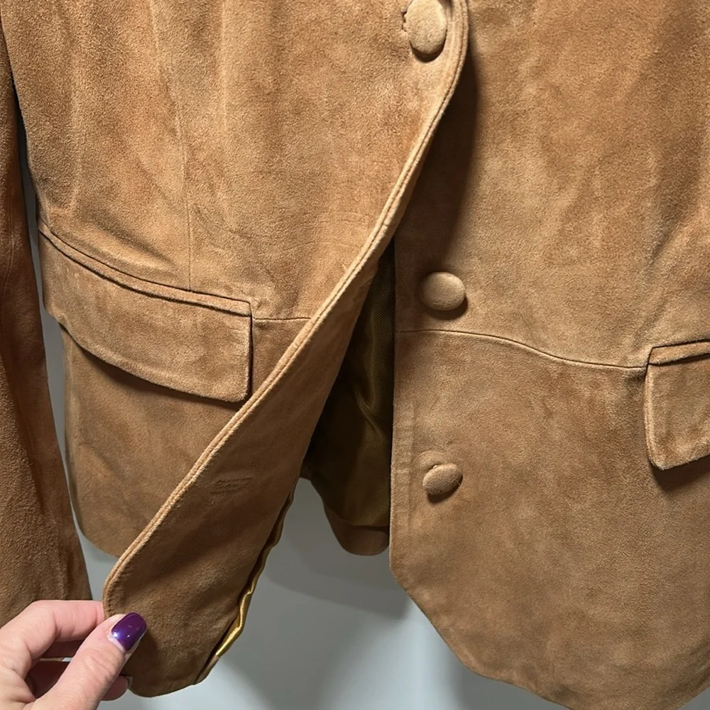 BNWOT Cole Haan suede brown blazer, size Large with 3 pockets - Picture 6 of 7